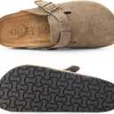 Womens Genuine Suede Clogs for Women Slip-On Buckle Slides Women's Mules & Clogs Natural Rubber Cork Footbed Sandals Potato Shoes with Arch Support (8.5, Taupe)