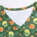 St. Patrick's Day Scrub Tops for Women Stretch Vneck Shamrock Clover Printed Nurse 2 Pockets Holiday Working Uniforms (X-Large)