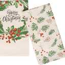 2 x The Fine Living Co. 100% Cotton Kitchen Towels Set of 2, 18 x 28 inches, Merry Christmas Printed Dish Towels, Hand Towels, Boho Tea Towels - Multifunctional, Stylish, Absorbent, Quick Dry, Soft