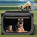 36 Inch Portable Travel Dog Crate, 3 Door Collapsible Soft Pet Kennel with Durable Mesh Windows for Medium Dogs, Foldable Dog Cage with Storage Pocket for Outdoor (Dark Grey)