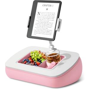 ERGONOV Tablet Pillow Stand for Lap Use with Snack Bowl and 360 Rotating Arm, Adjustable iPad Holder for Bed, Couch, and Recliner, Compatible with 4.7"-13" Kindle, iPad, Tablet, Phone,Pink