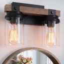 Farmhouse Wood Vanity Light, 2-Light Rustic Black Bathroom Light Fixtures Over Mirror with Clear Glass Shade, Farmhouse Wall Sconce for Bedroom Living Room Dining Room Hallway