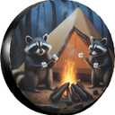 Raccoons Camping Spare Tire Cover for Rv SUV Trailer Truck Camper,Funny Tire Cover Waterproof Wheel Protectors for Camping Outdoor Travel,Universal Fit,15 inch