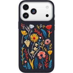 OtterBox iPhone 17 Pro Max Symmetry Series Cactus Leather Embroidery Case - Enchanted Garden - Blue - Textured, Embroidered Floral Artistic iPhone Case