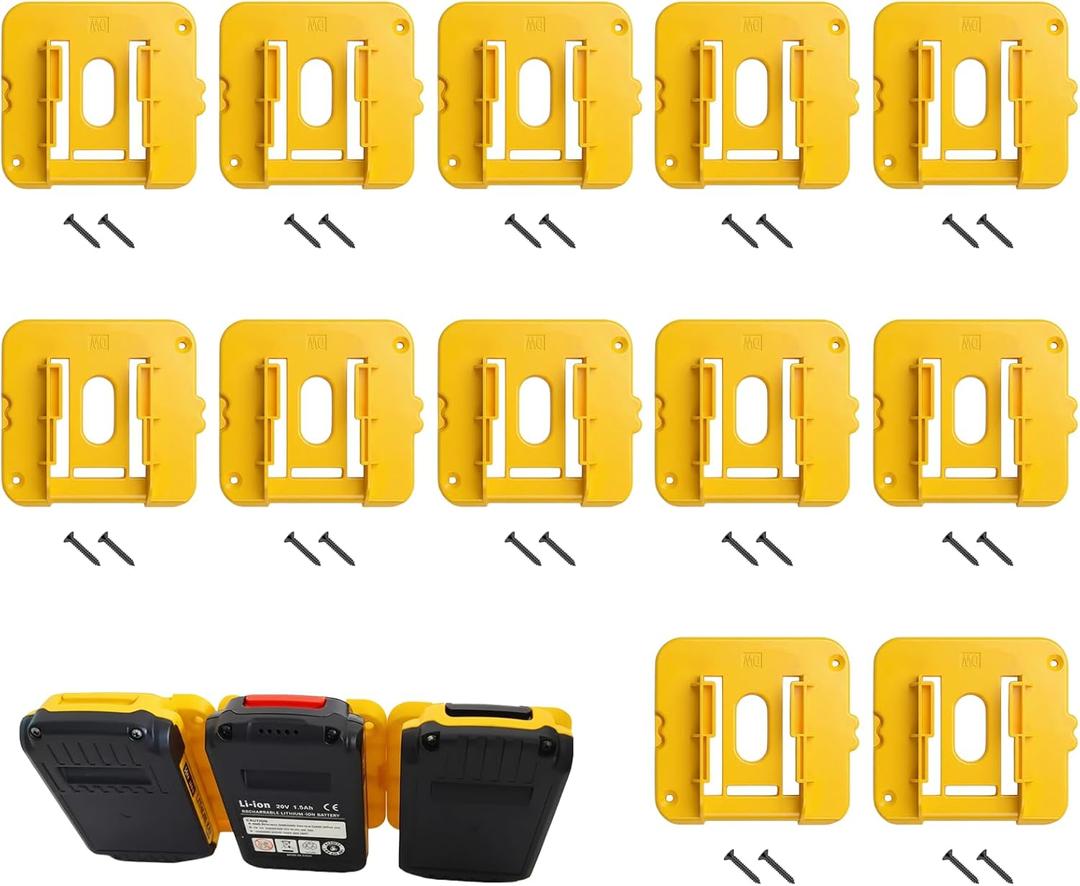 12 Pack Battery Pack Holders Compatible with Dewalt 20V and 60V Battery, Heavy-Duty ABS Wall Organizer Rack with Screws Battery Pack Mount for Garage, Workshop, Job Site
