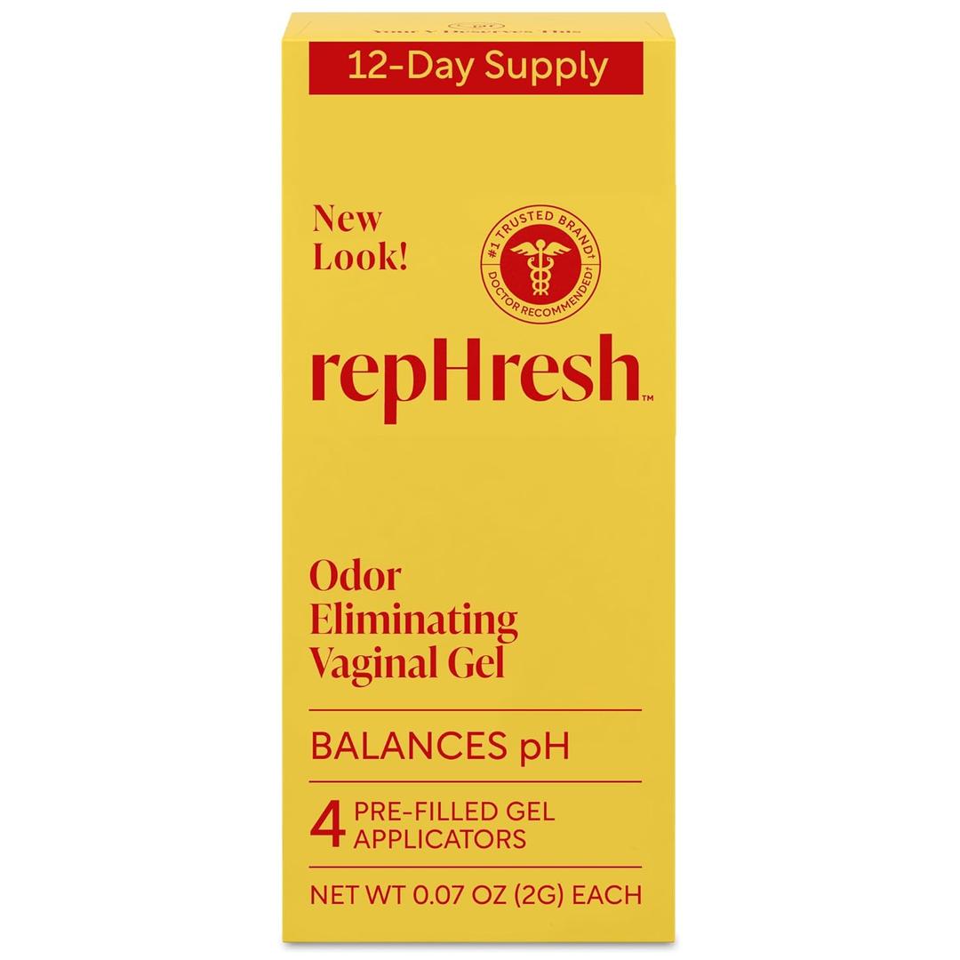 RepHresh Odor Eliminating Vaginal Gel, Fragrance Free, Balances Vaginal pH, Odor Control Up to 3 Days, 4 Pre-Filled Applicators (0.7 Ounce (Pack of 1))