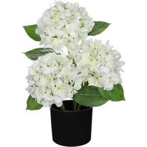 Hollyone White Hydrangea Artificial Flowers in Pots Faux Silk Hydranges Flower Arrangements for Home Bathroom Office Table Centerpiece Shelf Decorations