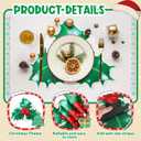 Remerry 6 Pcs Christmas Placemats Leather Triple Leaf Holly Berries Place Mats Washable Non-Slip Seasonal Winter Table Mats for Christmas Decoration Kitchen Dining Table Holiday Party