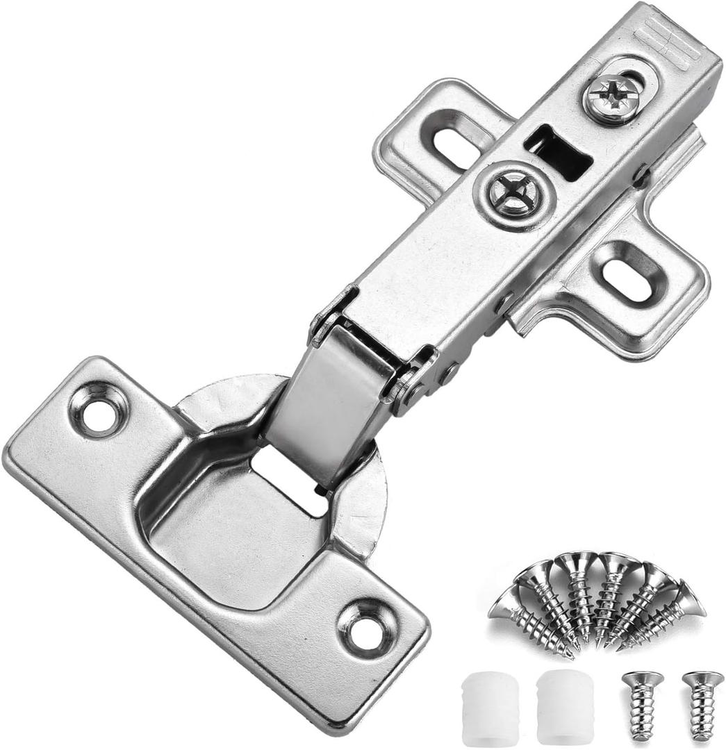 Kimdot 10 Pack Frameless Soft Close Cabinet Hinges for Kitchen 105Clip on Plate Adjustable Concealed European Door Hinges Nickel Plated Finish (Full Overlay)