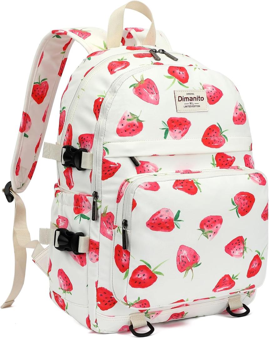 Laptop Backpack with USB charging port for laptop up to 15 inch Men Women College Outdoor Travel Backpack (Strawberry)