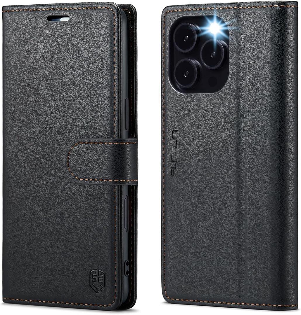 Compatible with iPhone 16 Pro Max 6.9" Wallet Case with RFID Blocking Credit Card Holder, PU Leather Folio Flip Kickstand Protective Shockproof Cover Women Men for Apple 16 pro Max Phone Case (Black)
