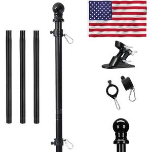 American flag with pole,Flag poles kit for 3 x 5 Flags Holder,Including 100% Polyester Flags, 6 FT stainless steel No Tangle Spinning Pole and 2-Position Flag Pole BracketAmerican flag (Black)
