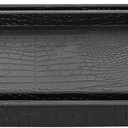 Set of 2 Modern Elegant Large Wood Serving Tray, Rectangle Decorative Tray Ottoman Tay Coffee Table Tray, Black Crocodile Leather with Gold Polished Metal Handles