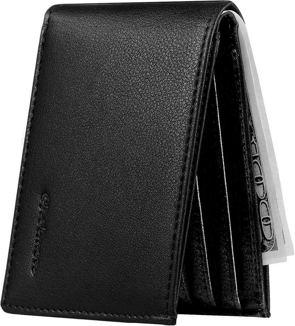 Chelmon Slim Wallet for Men ID Window with RFID Blocking Front Pocket Minimalist Bifold Bussiness Card Holder Gift for Men (ID slot black)