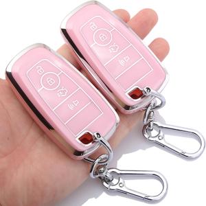 2-PCS for Ford Key Fob Cover Compatible with 2017 2024 2025 Ranger,Edge,Fusion,Explorer,Escape,Expedition,Mustang Cobra,Bronco Sport,Maverick,F150 Super Duty, Pink Accessoires 4 Buttons