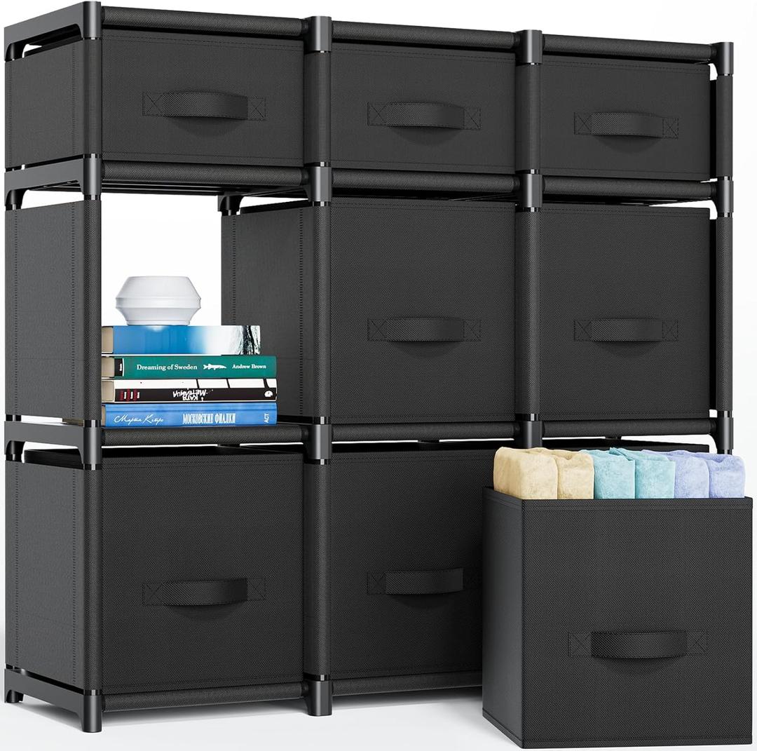 Mavivegue 9 Cube Storage Organizer, Closet Organizers and Storage, Cube Storage Shelf, Easy to Assemble with Storage Drawers, DIY Closet Cube Organizer for Living Room, Bedroom, Dorm RoomBlack