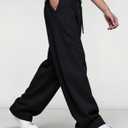 Susclude Mens Baggy Sweatpants Wide Leg Premium Lightweight Drawstring Pants Breathable Cotton Lounge Joggers with Pockets (Black), Size: S