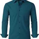 Alimens & Gentle Mens Dress Shirts Stretch Long Sleeve Formal Business Wedding Button Down Shirt Wrinkle Free (Large, Teal)