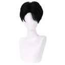 MAGQOO Black Wig for Boy Men Short Straight Black Wig Middle Part Cartoon Movie Halloween Cosplay Costume Animie Wig