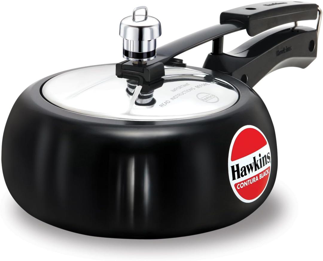 Hawkins 2 Litre Contura Black Pressure Cooker, Hard Anodised Inner Lid Cooker, Handi Cooker, Small Cooker, Black (CB20) (2.1 Quarts)