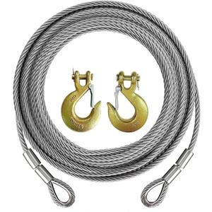 Winch Cable,Towing Cable Heavy Duty,with 2 Pick 3/8" U-clamp Slide Hooks,3/8 inch 7x19 Stranded Construction,13980 lbs Breaking Strength 50 Feet, with 3/8 inch G70 U-Hook 50FT