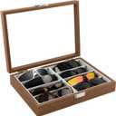 Homeanda Wooden Eyeglasses Case 8 Grids Sun Glasses Holder Eyewear Organizer Glasses Case Tray Glasses Display Showcase Organizer with Cover Christmas Gift for Men and Women