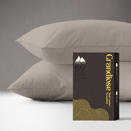 Mayfair Linen 100% Egyptian Cotton Pillow Cases Queen Size Set of 2 - Luxury 1000 Series Grandiose Collection Queen Pillow Cases (Taupe), Soft & Cooling Sateen Weave Standard Cotton Pillowcases