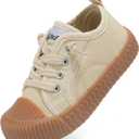 Toddler Shoes Boys Girls Slip On Canvas Sneakers (Beige)