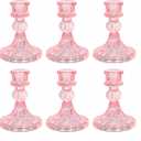 Glass Candlestick Holder,Striped Taper Candle Holders,Set of 6 Candle Stand for Table Centerpieces, Home Decor,Weddings,Festival and Parties (Pink Stripe Pattern)