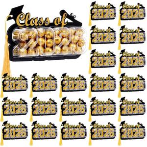 Motiskyy 30 Pack 2026 Graduation Candy Card Class of 2026 Grad Party Favor Supplies Candy Dome Greeting Card with Tassel Chocolate Holder College High School Graduate Gift Box DIY (Black,Gold)