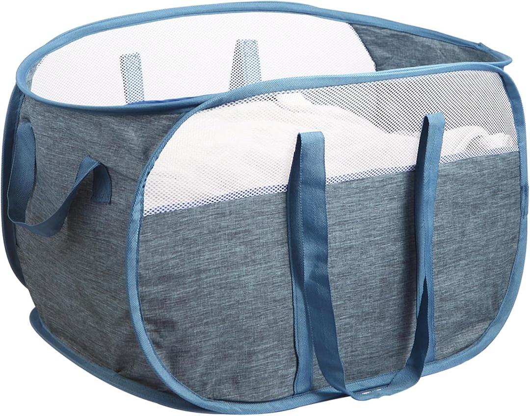 100L Collapsible Laundry Baskets, Tear Proof Pop Up Laundry Hamper with Dual Handles, Large Foldable Laundry Basket, Easy to Carry Laundry Hamper for Home, Laundry Room, Bedroom, Dorm, Travel Blue, 100L-1x