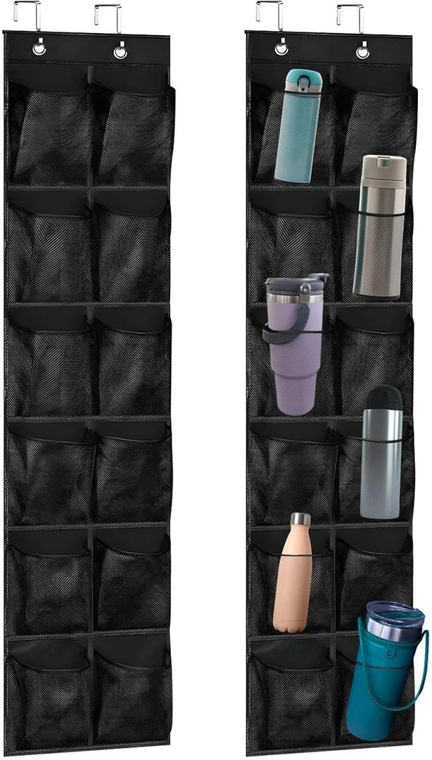 2PCS Water Bottle Organizer - 24 Holder Over The Door Water Bottle Storage Rack For Various Sizes, Kitchen Cabinet, Pantry, Closet, Bedroom, Bathroom (Black)