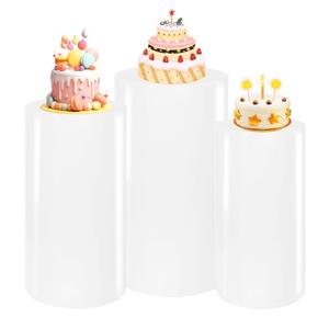 JALANCY 3PCS Metal Cylinder Pedestal Stands for Party White Round Dessert Tables Pedestal Display Plinth Pillars for Birthday Wedding Baby Shower Art Decor