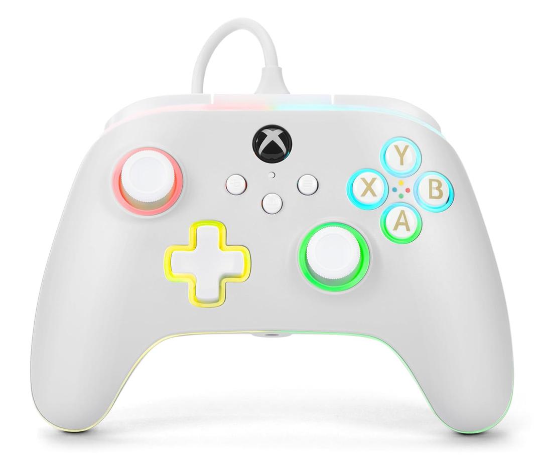 PowerA Advantage Wired Controller for Xbox Series X|S with Lumectra - White, gamepad, wired video game controller, gaming controller, works with Xbox One and Windows 10/11, Officially Licensed for Xbox