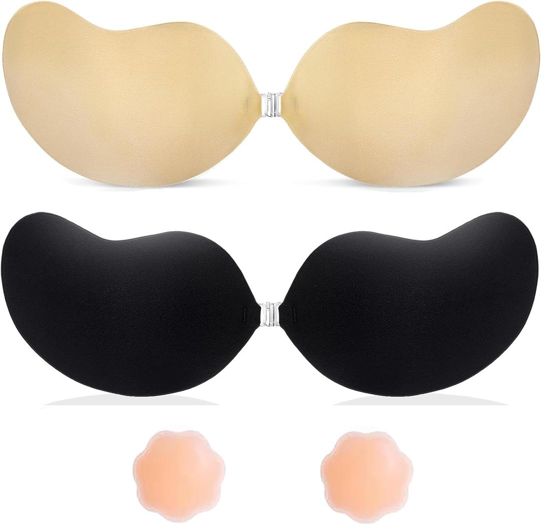 Invisible Sticky Bra Strapless Adhesive Bras Silicone Stick on Push Up Seamless Reusable Backless Bra for Women 2pack