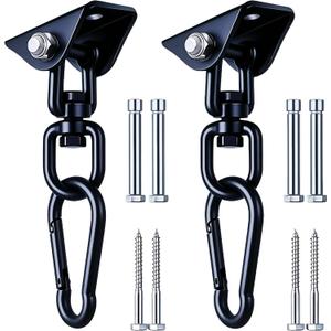 Hammock Hanging Kit, 360 Rotating Heavy Duty Swing Chair Hook 1200 lbs Capacity, Ceiling Mount Hammock Chair Hardware with Carabiner for Indoor Outdoor Yoga, Tree, Porch, Seat, Home Gym (2PCS, Black)