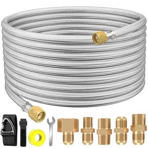 36Ft High Pressure Braided Propane Hose Extension and fittings with Conversion Coupling 3/8" Flare to 1/2" Female NPT, 1/4" Male NPT, 3/8" NPTMale, ⅜” Male Flare for BBQ Grill, Fire Pit, Heater