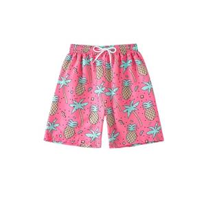 BEAUDRM Boy's Pineapple Print Swim Trunks Quick Dry Swim Shorts Drawstring Board Shorts Multicolor 9Y