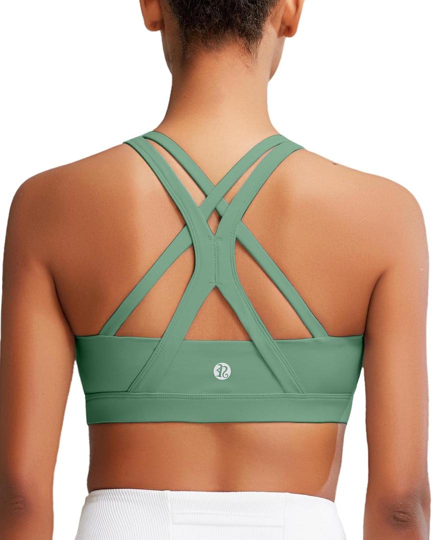 RUNNING GIRL Sports Bra for Women, Medium-High Support Criss-Cross Back Strappy Padded Sports Bras Supportive Workout Tops (Large)
