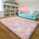 Thick Area Rug 5x8 Unicorn Fluffy Shag for Girls Bedroom, Rainbow Soft Fuzzy Furry Shaggy Pastel Rug for Living Room,Thickened Washable Non Slip Princess Kids Nursery Boys Dorm Room Carpets (5'x8', A-rainbow-thick)
