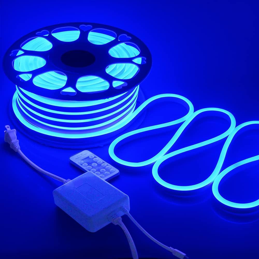 Blue Neon Rope Lights 82ft Dimmable Neon Light Strip Waterproof IP65 LED Neon Flex Strip Lights 25M 120LEDs/M 110V~130V AC Cuttable Rope Lights for Indoor Outdoor Lighting Decoration