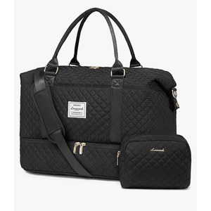 LOVEVOOK Travel Duffle Bag,Weekender Bags for Women with Shoe Compartment，Carry on Overnight Bag with Toiletry Bag,Gym Duffel Bag with Wet Pocket, Hospital Bags for Labor and Delivery Black 2 Pieces