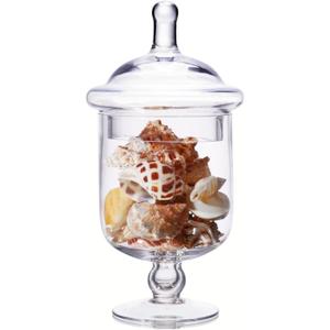 Small Glass Apothecary Jars with Lid, Clear Candy Jar with Lid, Cute Small Decorative Glass Jars for Wedding, Display and Home Decor, Glass Canisters (Height: 9", Diameter: 5") (22 Ounces)