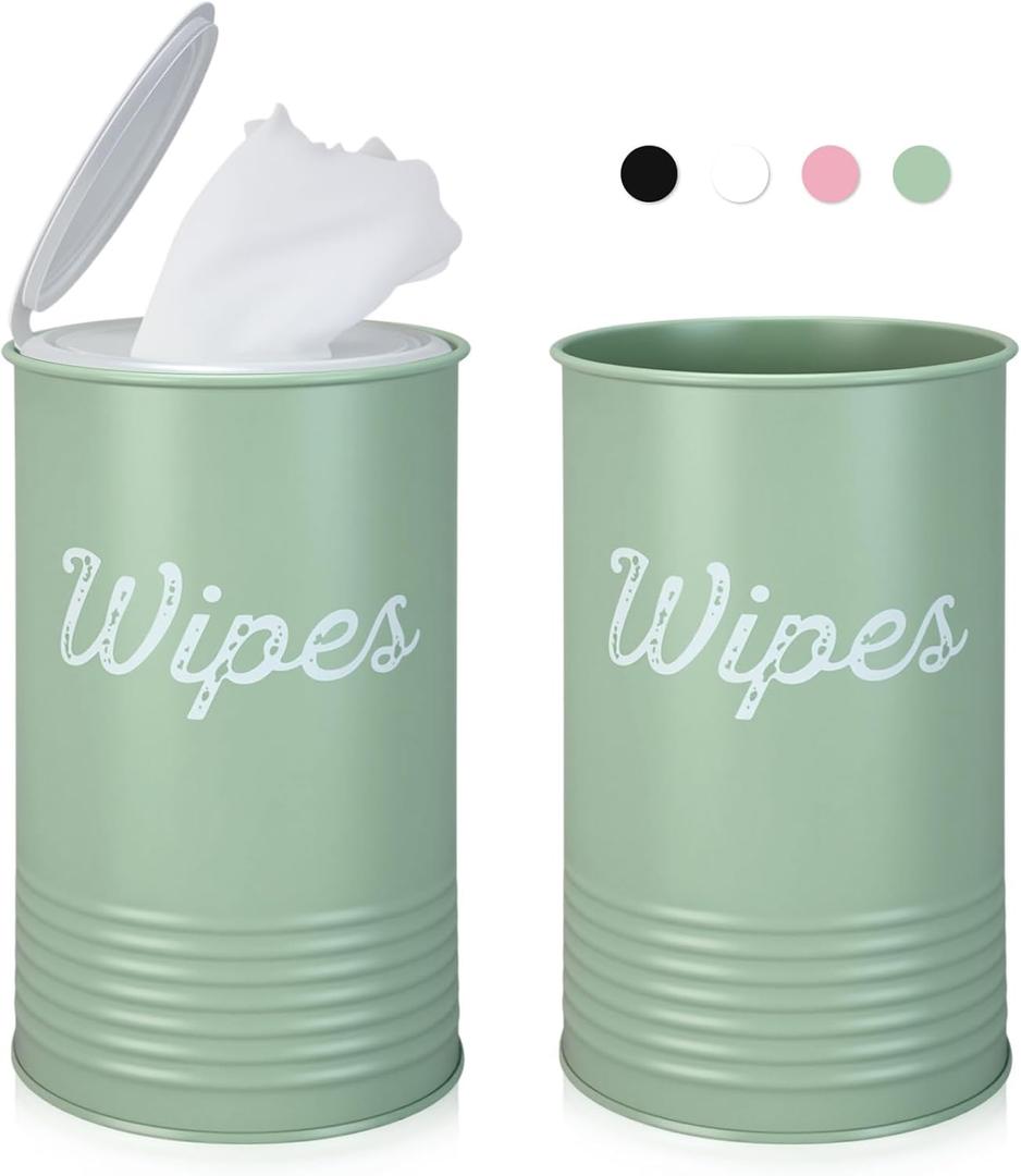Frienda 2 Pcs Metal Wipe Holder for Kitchen Disinfectant Wipes Dispenser Farmhouse Vintage Countertop Sanitizing Wipe Storage Container Organizer Caddy for Bathroom Office up to 80 cont(Sage Green)