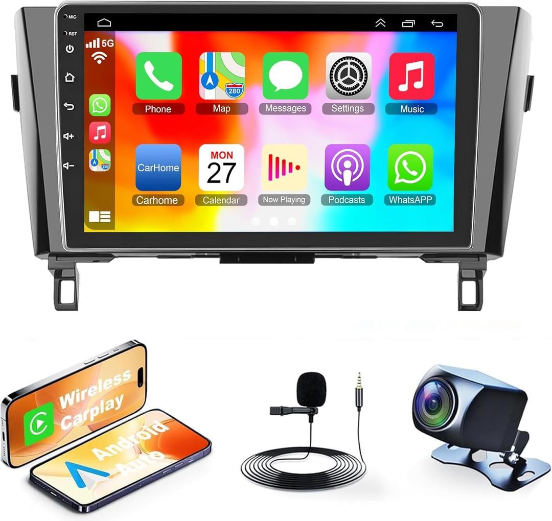 4G+64G Android 12 Car Stereo for 2014-2018 Nissan Rogue X-Trail Qashqai,5G WiFi Rogue Radio with 10.1'' Touchscreen Head Unit,Wireless Carplay/Android Auto,GPS Navi,Bluetooth 5.2,HD Rear Camera,SWC/FM