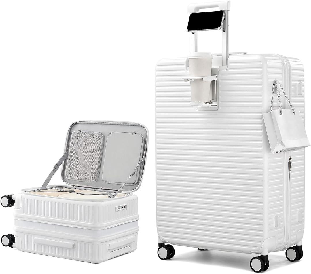 HanTrip 20"/28" Top Opening Luggage Sets 2 Piece Hard Shell Suitcase, White, Expandable 2-Piece Set
