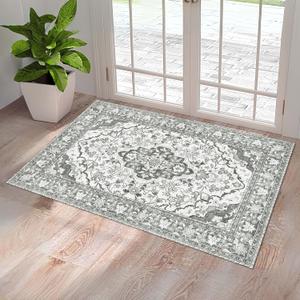 Washable Entryway Rug 3x5 | Non Slip Rug Runners for Hallways, Entryways, Kitchens, Bathrooms, Bedrooms | Ultra-Soft Flannel Carpet Kitchen Rug with Rubber Backing (Beige, 3x5)