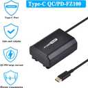 NP-FZ100 Dummy Battery with USB Type-C Spring Power Cable Compatible with Sony FX3 FX30 ZV-E1 A1 A6600 A6700 A7III A7IV A7C A7CII A7CR A7RIII A7RIV A7RV A7SIII A9 A9II Camera