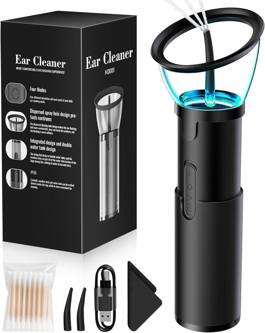 Ear Wax Removal, Safe and Rechargeable Ear Cleaner with 4 Pressure Modes, Electric Ear Cleaning Kit with USB, IPX6, Water Resistant Earwax Removal Tool for Adults