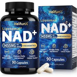 NAD+ Supplement | 1455mg Liposomal NAD Supplement with Resveratrol, CoQ10, PQQ | Anti-Aging, Mental Focus & Cellular Energy for Women and Men | 90 Vegan Capsules